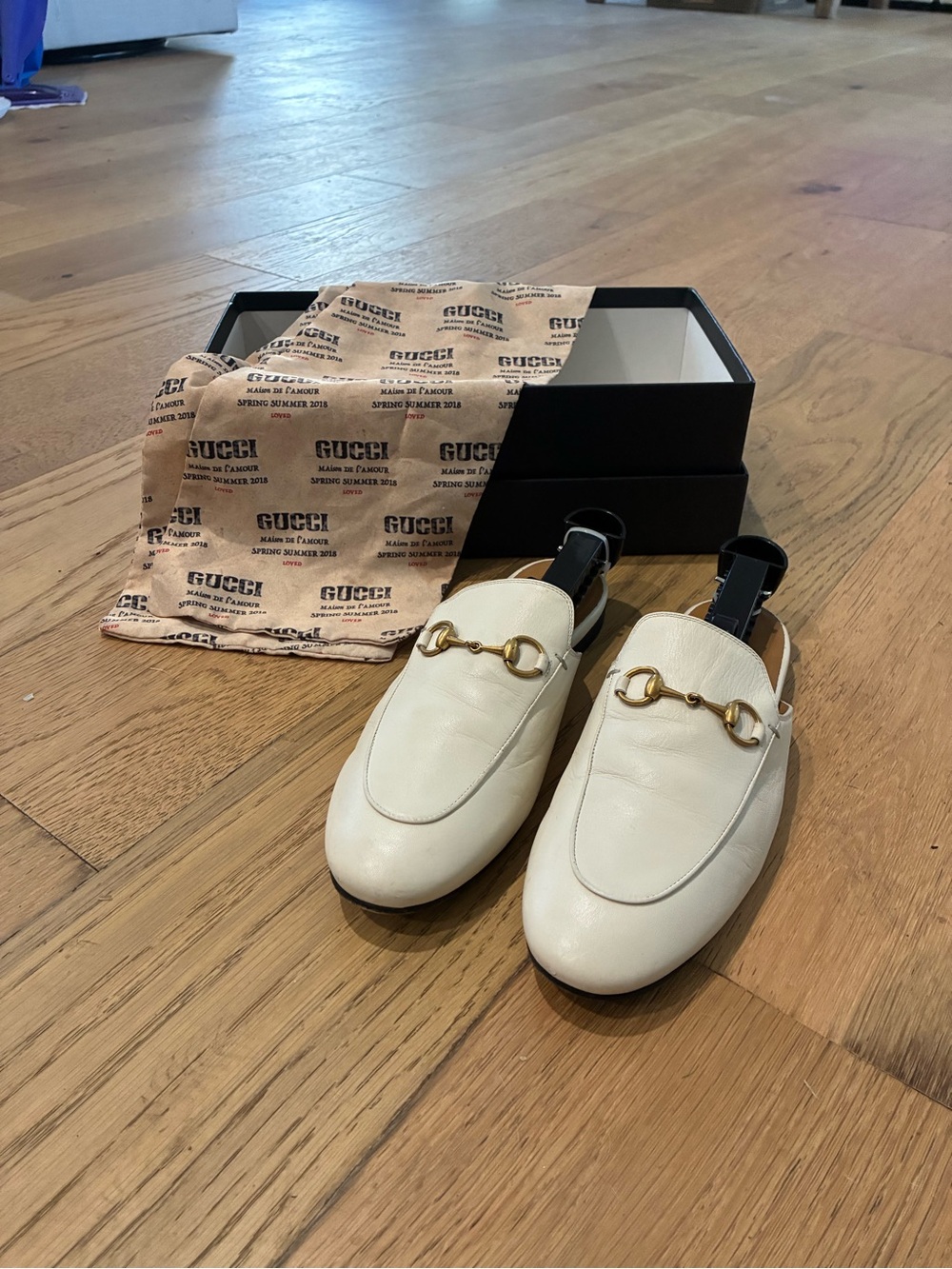 Gucci Cream Leather Horsebit Backless Loafers